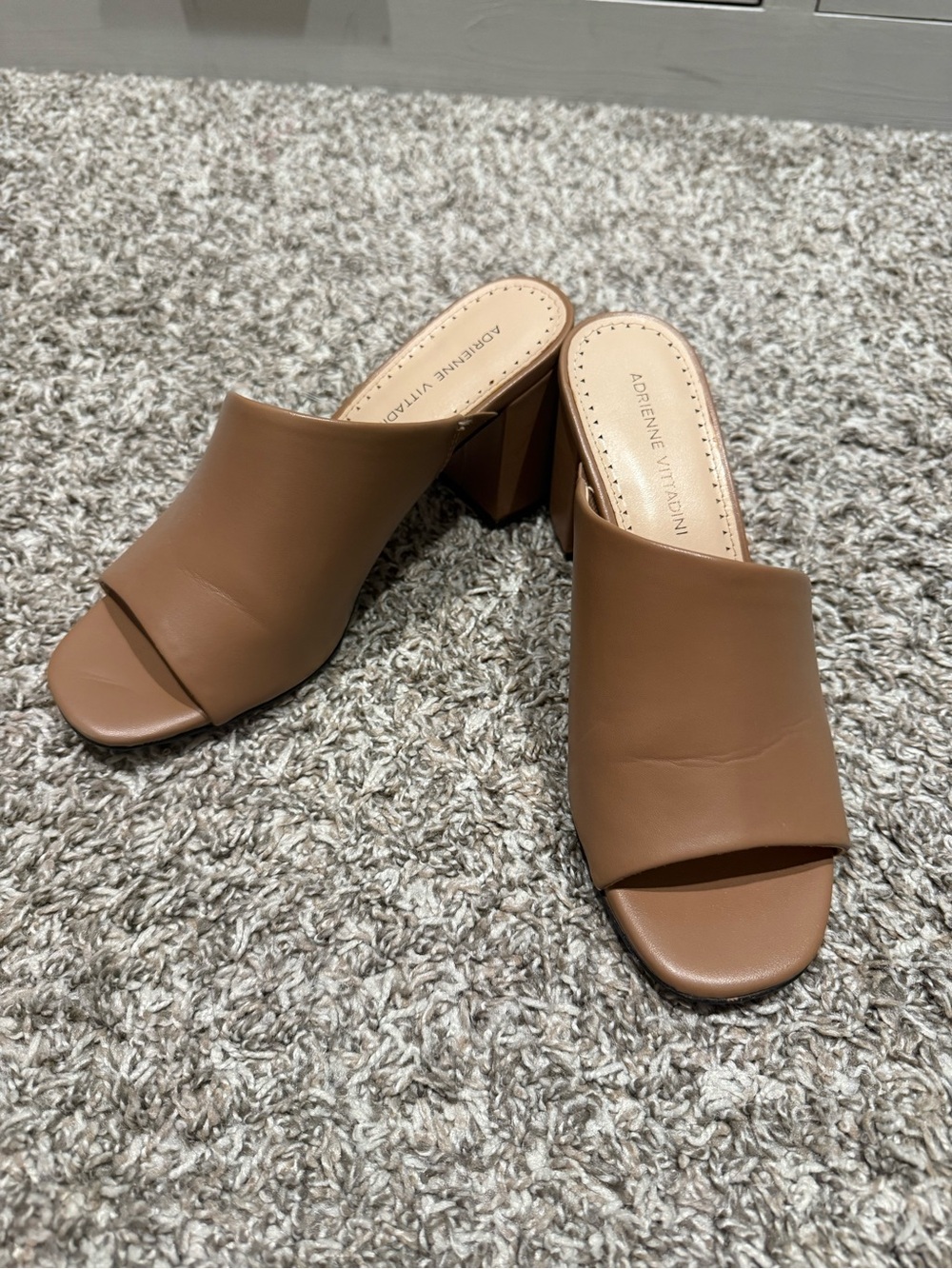 Adrienne Vittadini Cognac Open-Toe Block Heel Mules